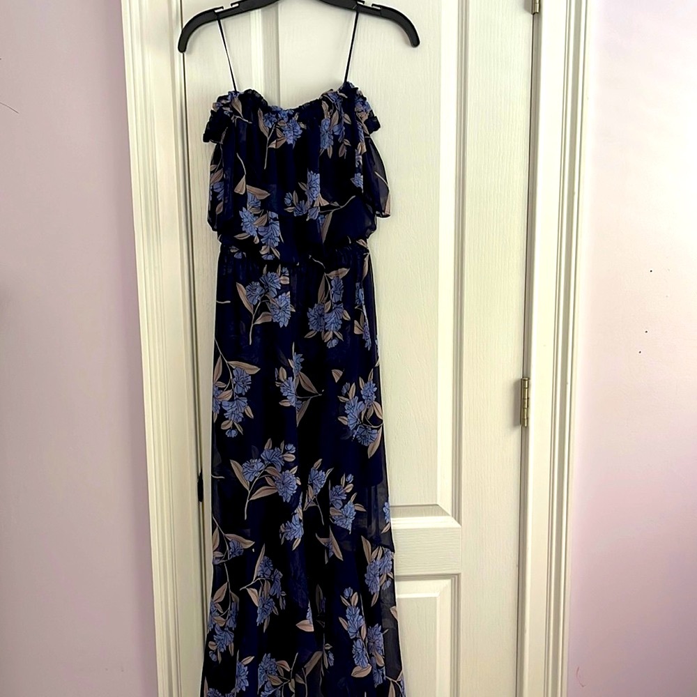 Blue Floral Strapless Dress